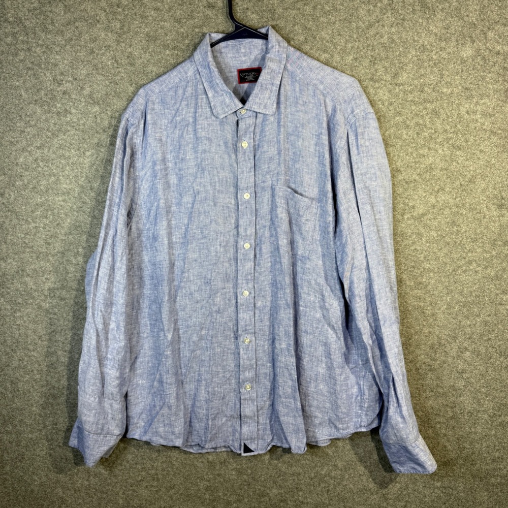 UNTUCKit Mens Blue Linen Wrinkle Resistant Long Sleeve Button Up Shirt X-Large
